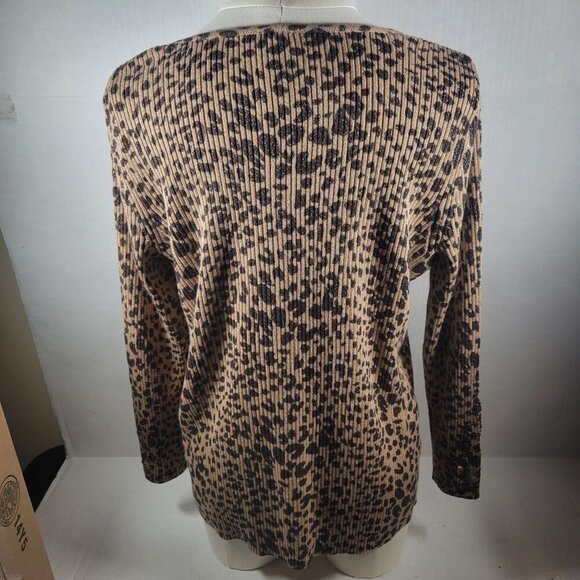 Chicos Leopard V-Neck Sequin Embellished Long Sleeve Sweater Womens Size 1 M/8 - Picture 8 of 11